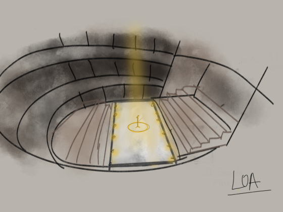 Boceto de escenografía para la obra de teatro Los Prodigios Teatro Clásico Alcalá de Henares diseñado por Berta Navas