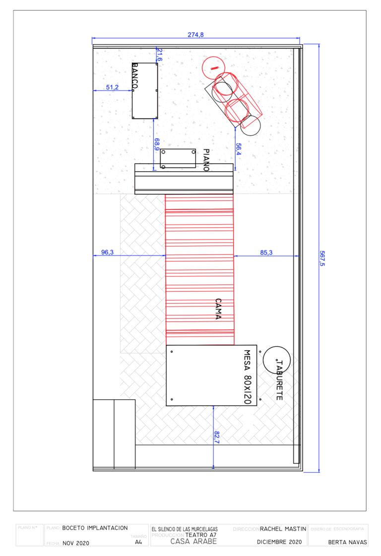 Plano en planta de implantación de escenografía en Casa árabe